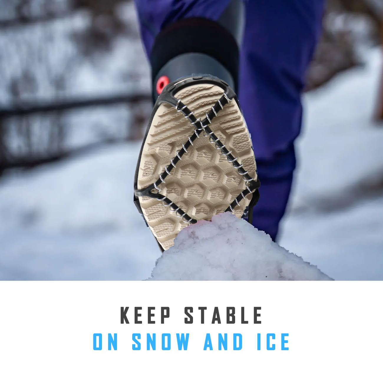 MATTISAM Ice Cleats for Walking on Ice Snow, Crampons Traction Grips Spikes for Shoes Boots, Anti-Slip Flexible Footwear Grippers for Climbing Hiking Fishing Outdoor Running with 2 Adjustable Straps