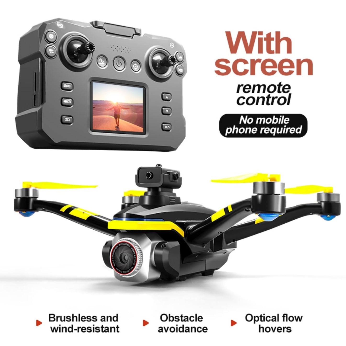 RC Drone With Screen Display Remote Control, 1080P Dual Camera, Optical Flow Hover, LED Lights, Speed Adjustment, Gravity Sensor, Brushless Motor, Trajectory Flight, 360 Degree Flip, APP Control, Headless Mode, One-Key Takeoff/Landing, Obstacle Avoidance,