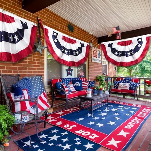 5 Pack 3x6 Feet Large American Flags Patriotic Bunting Stars Stripes 4th of July Pleated Fan USA Flag Banners Red White Blue Decorations for Outdoor Porch,Memorial Day,Independence Day,National Day