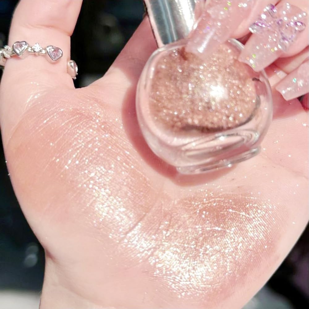 Shiny Glitter Spray for Face and Body, Highlighter Powder Mist, Longwear Waterproof High Gloss Shimmer Makeup for Music Rave Festival, Performance, Wedding Party (#4, Bronze)