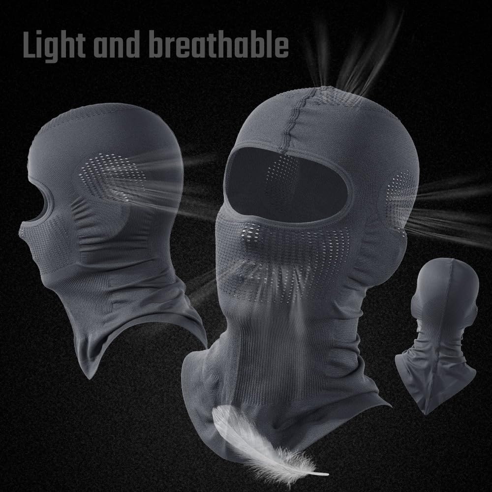 WTACTFUL 2 Pieces Balaclava Face Ski Mask for Men, Summer Winter Breathable Thermal Warm Full Face Cover Mask for Motorcycle Cycling Skiing Snowboarding Gray Black
