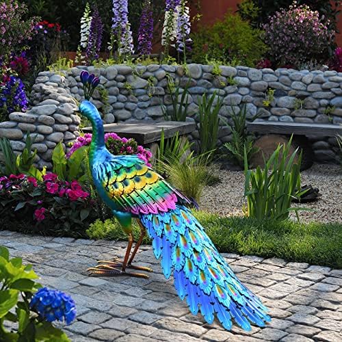 chisheen Peacock Statue Garden Decor Metal Peacock Yard Art Lawn Decoration Outdoor Sculpture Housewarming Birthday Gifts for Women,Mom,Grandma