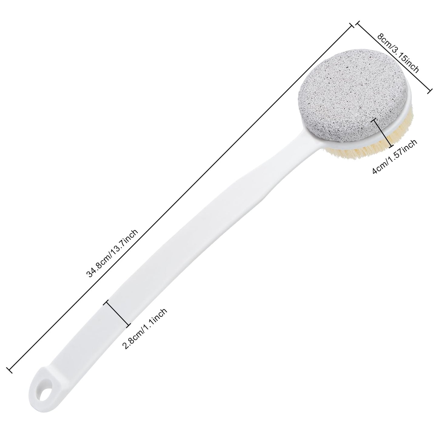 Beomeen Pumice Stone and Shower Brush with Long Handle, 2 Pack Hard Skin Callus Remover, 2 in 1 Foot Scrubber, Back Scrubber for Shower Deep Cleansing and Exfoliating, Dry Brushing Body Brush (Curved)