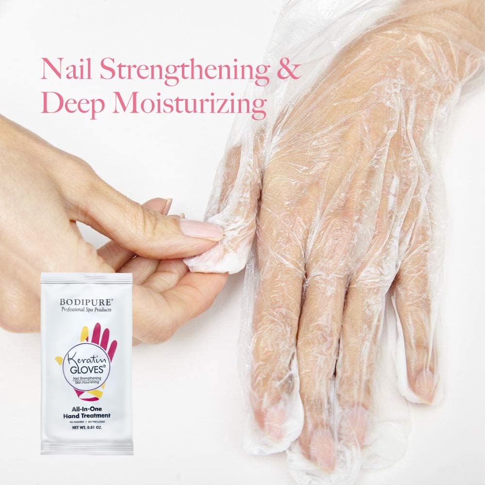 Bodipure Professional Keratin Gloves for Nail Strengthening, Moisturizing Hand Mask for Dry and Cracked Hands, Hand and Cuticle Treatment with Vegetable Keratin Cream 12 Pairs