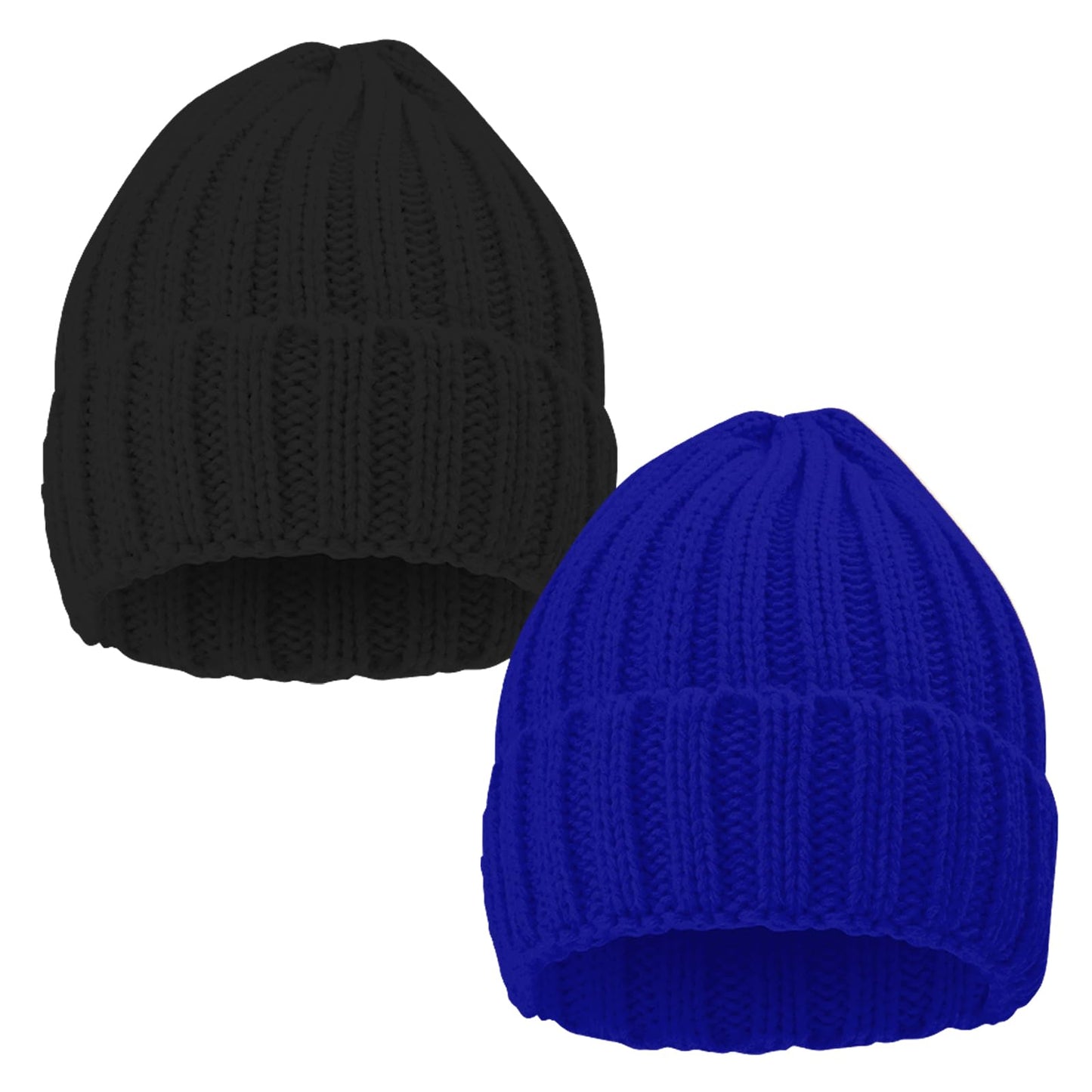 ZOORON 1&2 Winter Beanie for Women Soft Warm Slouchy Knit Hat Ski Stocking Cuffed Cap Black/Royal Blue