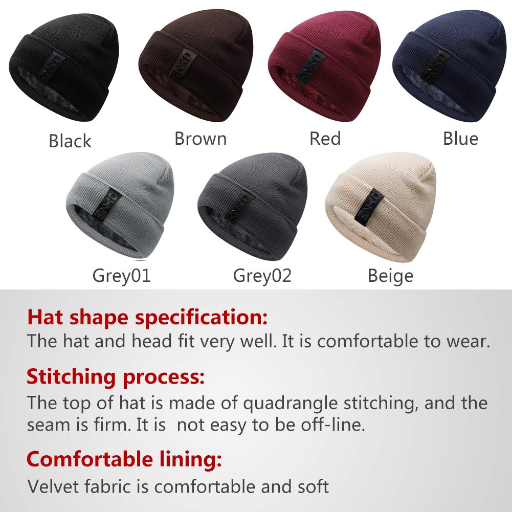 Hongtellor Knit Beanie Warm Thick Lined Hat Mens Winter Skull Cap Unisex Beanie Cap Black