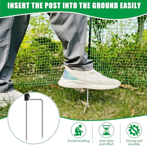 Temporary Fence, 3' x 49.2' Non Electric Fence Netting with Double Spiked Posts & Windproof Kit, Portable Movable Poultry Netting Mesh for Dogs, Chickens or Farms, Backyards and Ranches