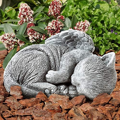 Pure Garden Cat Memorial Stone - Peaceful Sleeping Kitten Angel Statue for Garden, Remembrance, Grave Marker, and Loss - Pet Sympathy Gift (Gray)