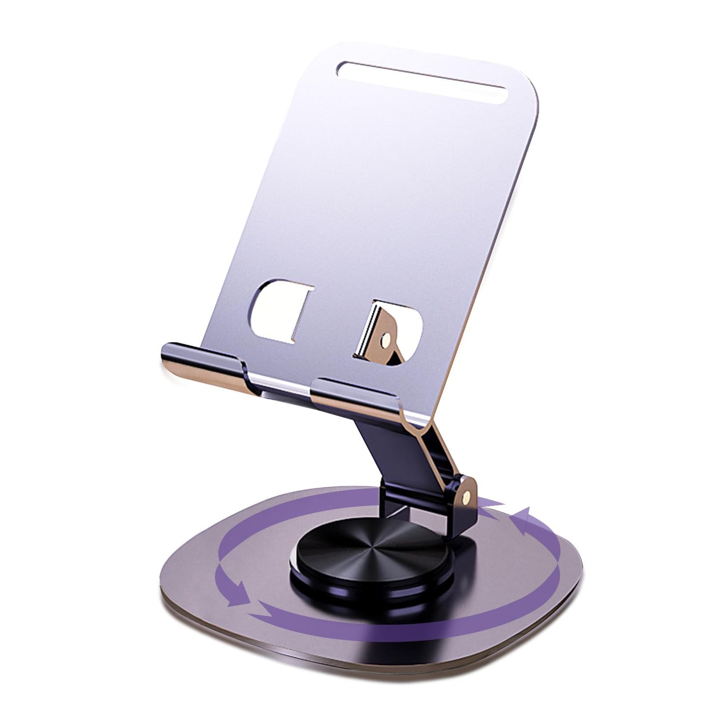 ONCHEER 360°Rotating Phone Holder for Desk, Portable & Foldable Cell Phone Stand for Office & Kitchen, Adjustable Tablet Stand for All Mobile Phones, iPhone, iPad, Nintendo Switch (Metal Purple)