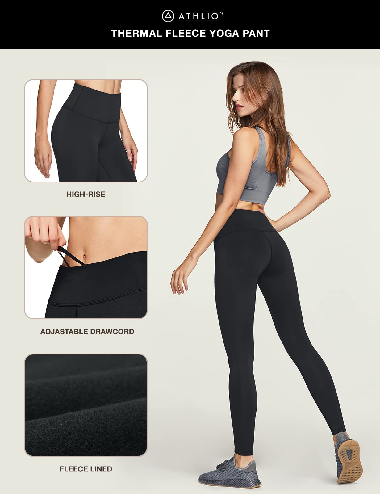 ATHLIO Women's Thermal Yoga Pants, High Waist Warm Fleece Lined Leggings, Winter Workout Running Tights, Thermal Yoga Pants Black/Black, Small