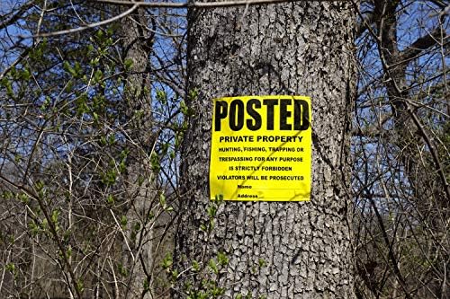 100 Per Pack Posted Yellow Private Property Sign by WristCo - 11" x 11" Outdoor, Weatherproof Tear- Resistant Tyvek high Visibility for Warning No Trespassing Hunting Fishing Trapping, Made in USA