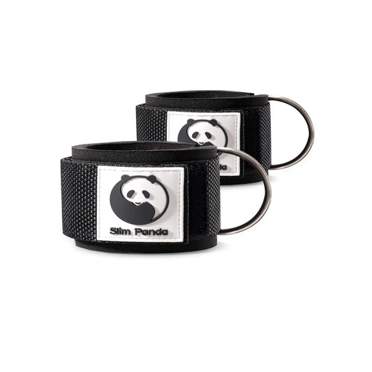 Slim Panda Ankle Strap for Cable Machine,Ankle Cuff for Kickbacks, Booty Hip Abductors,Glute Workouts, Leg Extensions, Curls for Men and Women, Adjustable with Double D-Rings (Pair, Simple Black)