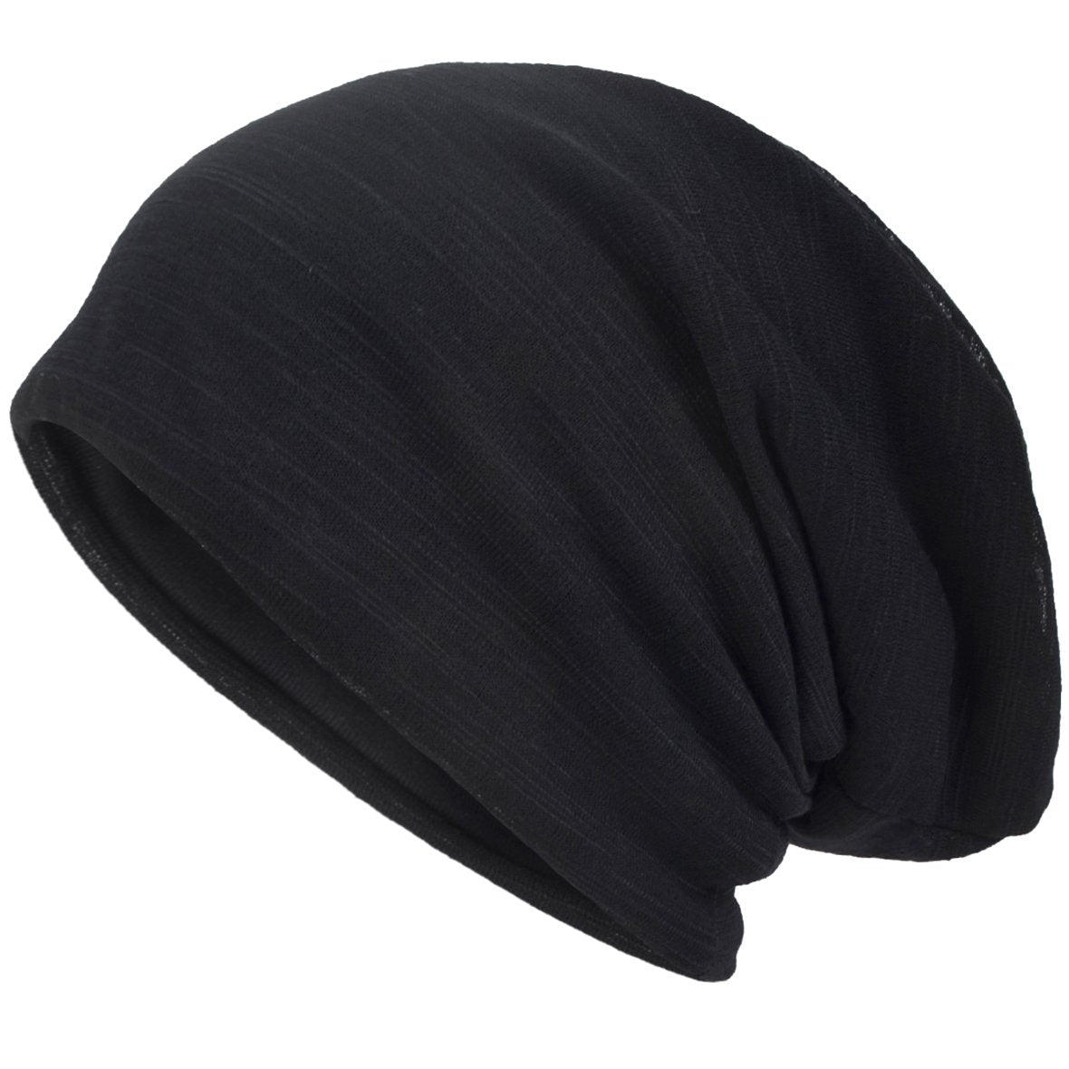 VECRY Men Slouch Hollow Beanie Thin Summer Cap Skullcap (Black1)