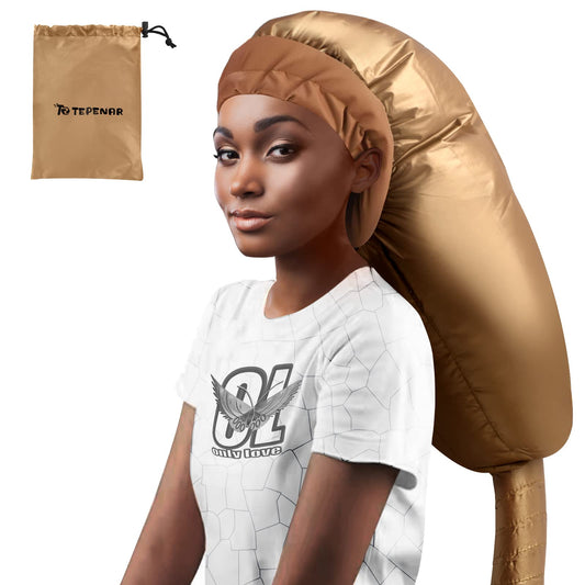 TEPENAR Bonnet Hair Dryer Attachment: Upgraded Extra Large Adjustable Hair Dryer Cap - Easy to Use for Natural Curly Textured Hair Care Styling Fast Drying - Gold