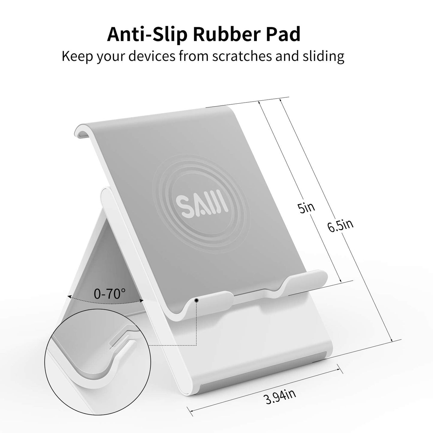 SAIJI Adjustable Tablet Stand Holder Portable Foldable Desktop Stand Dock Compatible for iPad, iPhone, Nintendo Switch, Samsung Galaxy and Kindle Fire Tablets – Gray