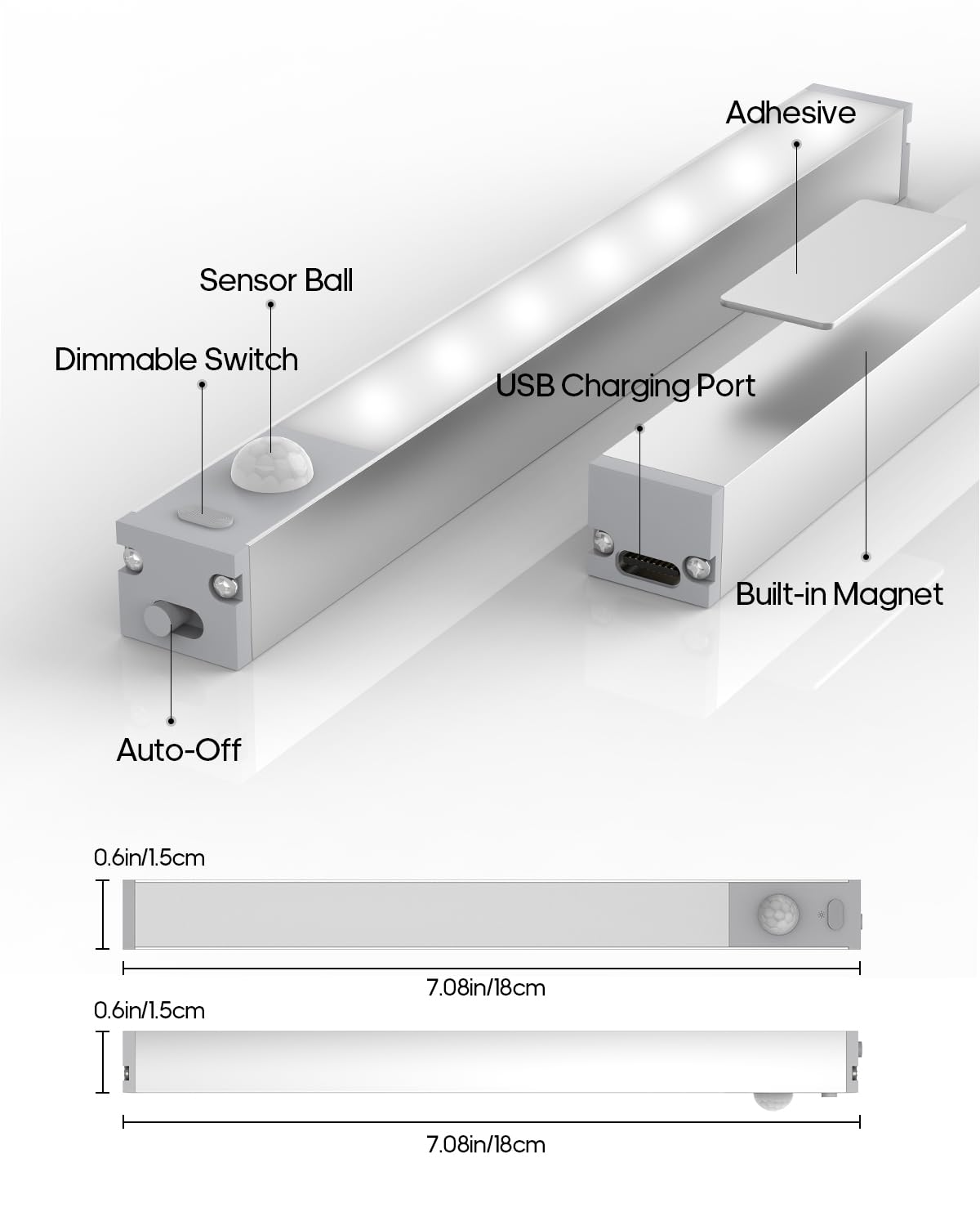 Goodea 6 Pack Led Under Cabinet Lights Wireless with Charging Station, 7’’ Rechargeable Motion Sensor Light Indoor, Dimmable Closet Lights for Cabinets, Bookshelf, Stair, Hallway