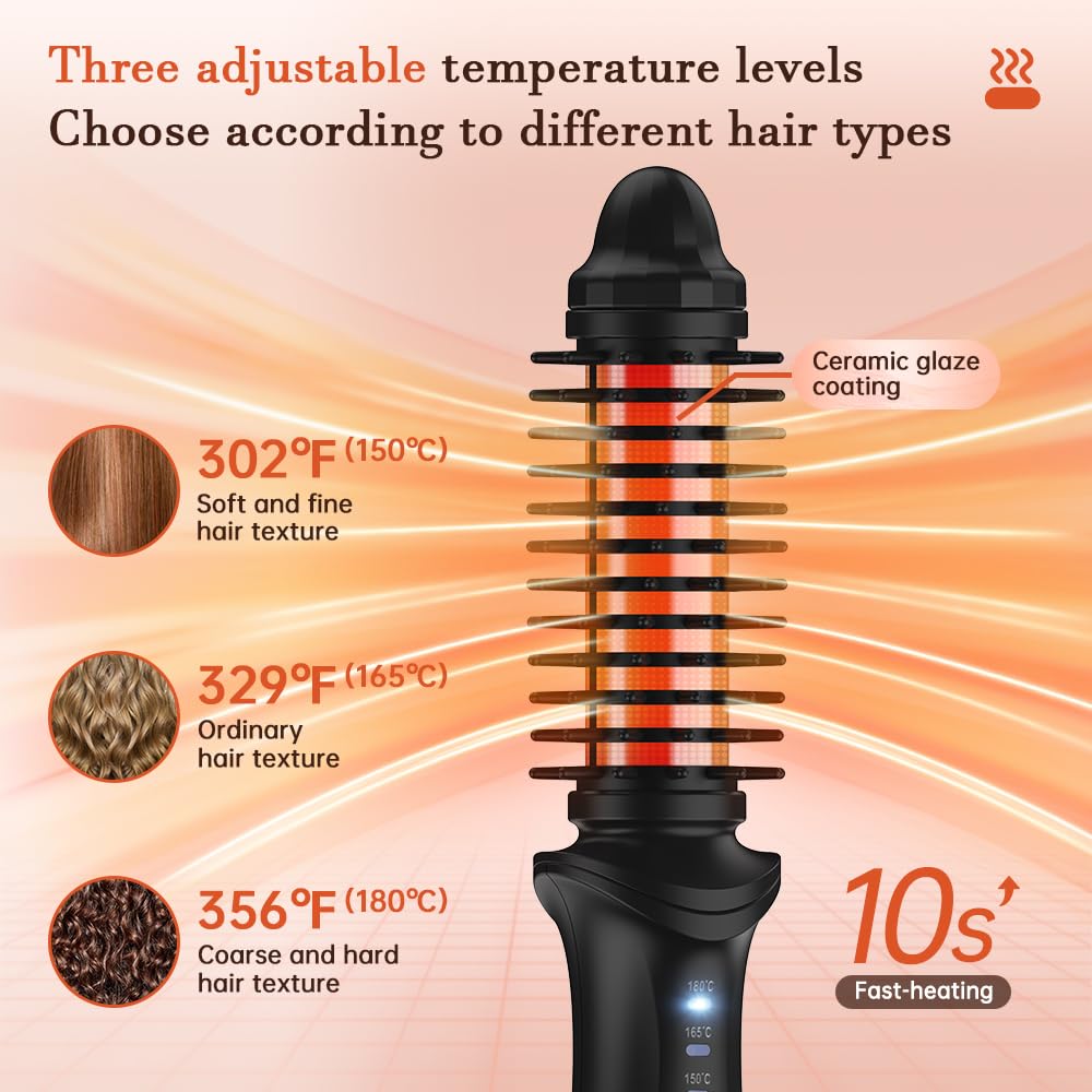 Curling Brush,Cordless Rechargeable Hair Curling Brush,Anti-Scald Heated Round Wand 4000mAh,for Short Hair and Long Hair,Up to 180°C,Heated Styling Straightener for Travel(Black)