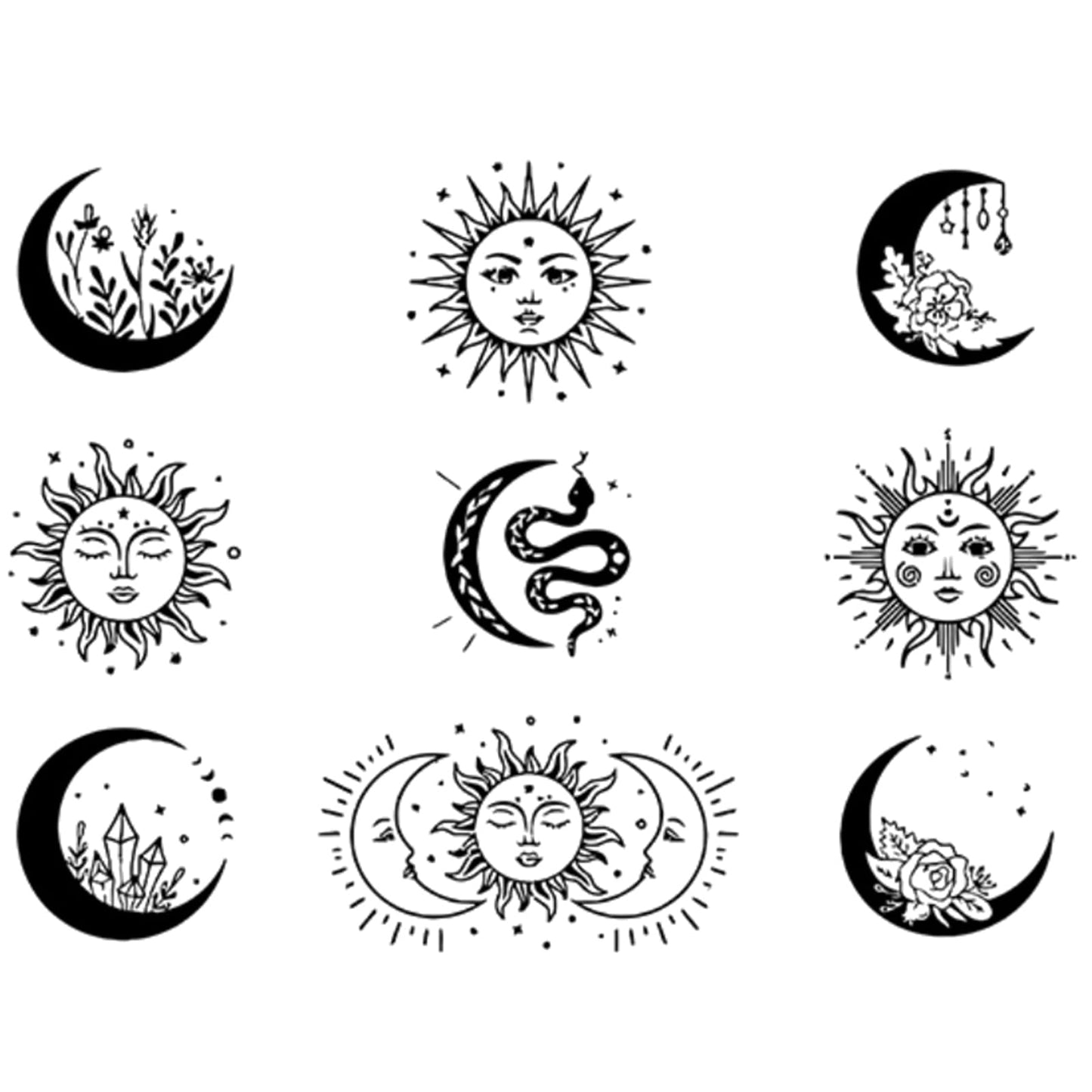 INKARTLINK Tattoo Tech, 2 Sheets Medium Semi Permanent Tattoo, Temporary Tattoos, Last 1-2 Weeks, Waterproof, Realistic Look, No Adhesive, No Reflection (Sun and Moon Design)