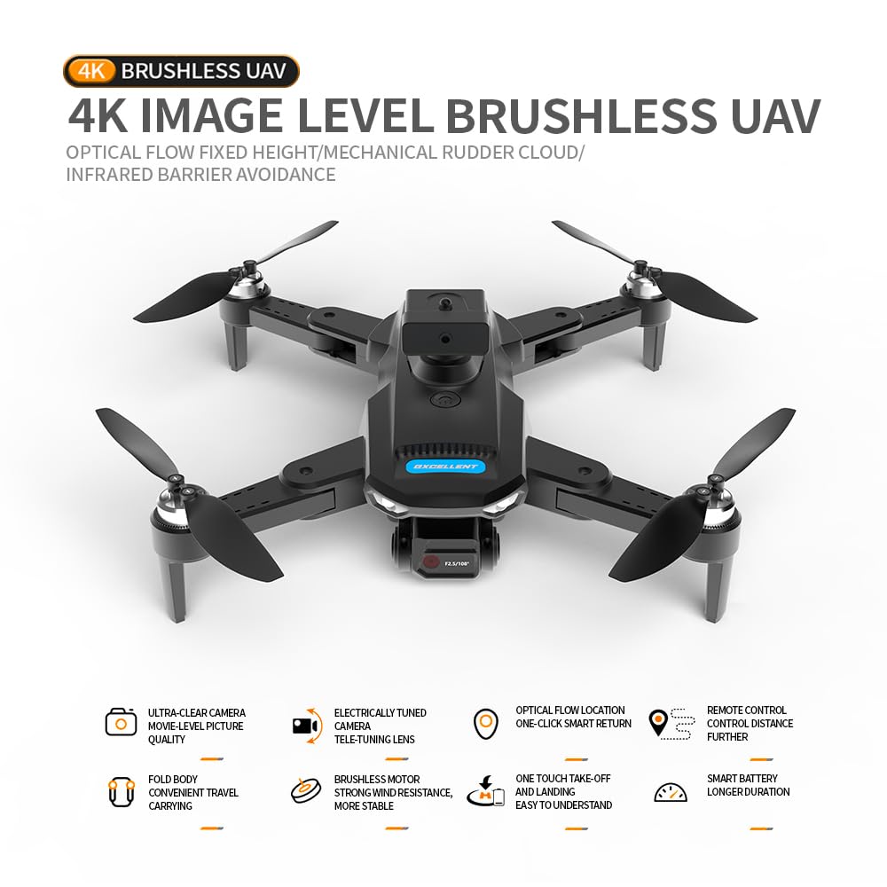 S22 Drone with 4K Camera for Adults Beginner; 194G Foldable RC Quadcopter with 328 Feet Control Range, Brushless Motor, 2.4G, 360 Degree Flip, 2 Batteries, Toys for Adults
