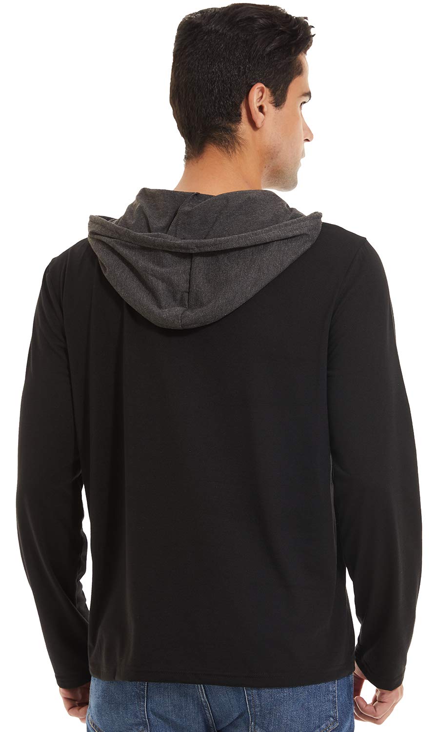 QPNGRP Men's Long Sleeve Pullover Casual Hoodie Shirt B24 Black Large