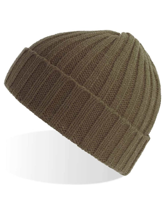 Sustainable Cable Knit, Winter Skull Beanies for Men & Women, Unisex Daily Cuffed Plain Knit Hat, Olive, 1 Count, 1 Pack