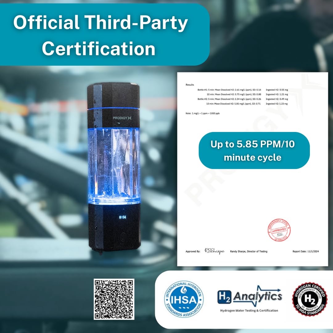 PRODIGYX Hydrogen Water Bottle - Up to 5.8 PPM Potency - 210ML for Fast Consumption - Portable Hydrogen Generator - Thick Bottle - Water Molecular Ionizer - Premium Bottle AUS Owned