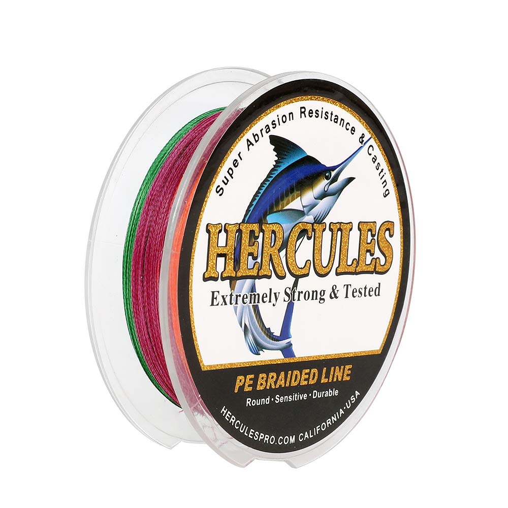 HERCULES Super Strong 100M 109 Yards Braided Fishing Line 6 LB Test for Saltwater Freshwater PE Braid Fish Lines 4 Strands - Multicolor, 6LB (2.7KG), 0.08MM