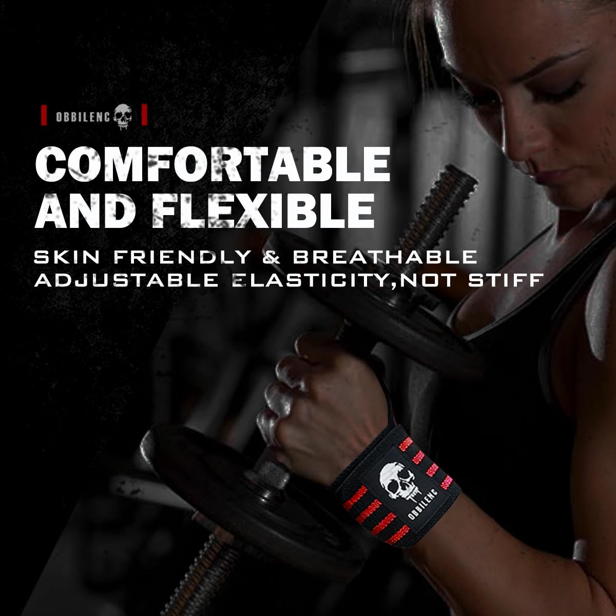 OBBILENC Gym Wrist Wraps, Weightlifting Wrist Straps for Men and Women, Heavy Duty Elastic Cotton Wrist Support Straps for Weight Lifting, Strength Training, Gymnastics and Bodybuilding, Glory Red