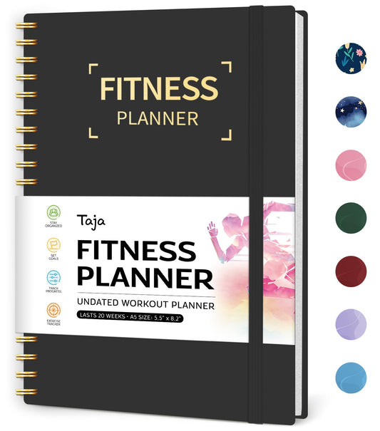 Fitness Workout Journal for Women & Men, A5(5.5" x 8.2") Workout Log Book Planner for Tracking, Progress, and Achieving Your Wellness Goals-Black