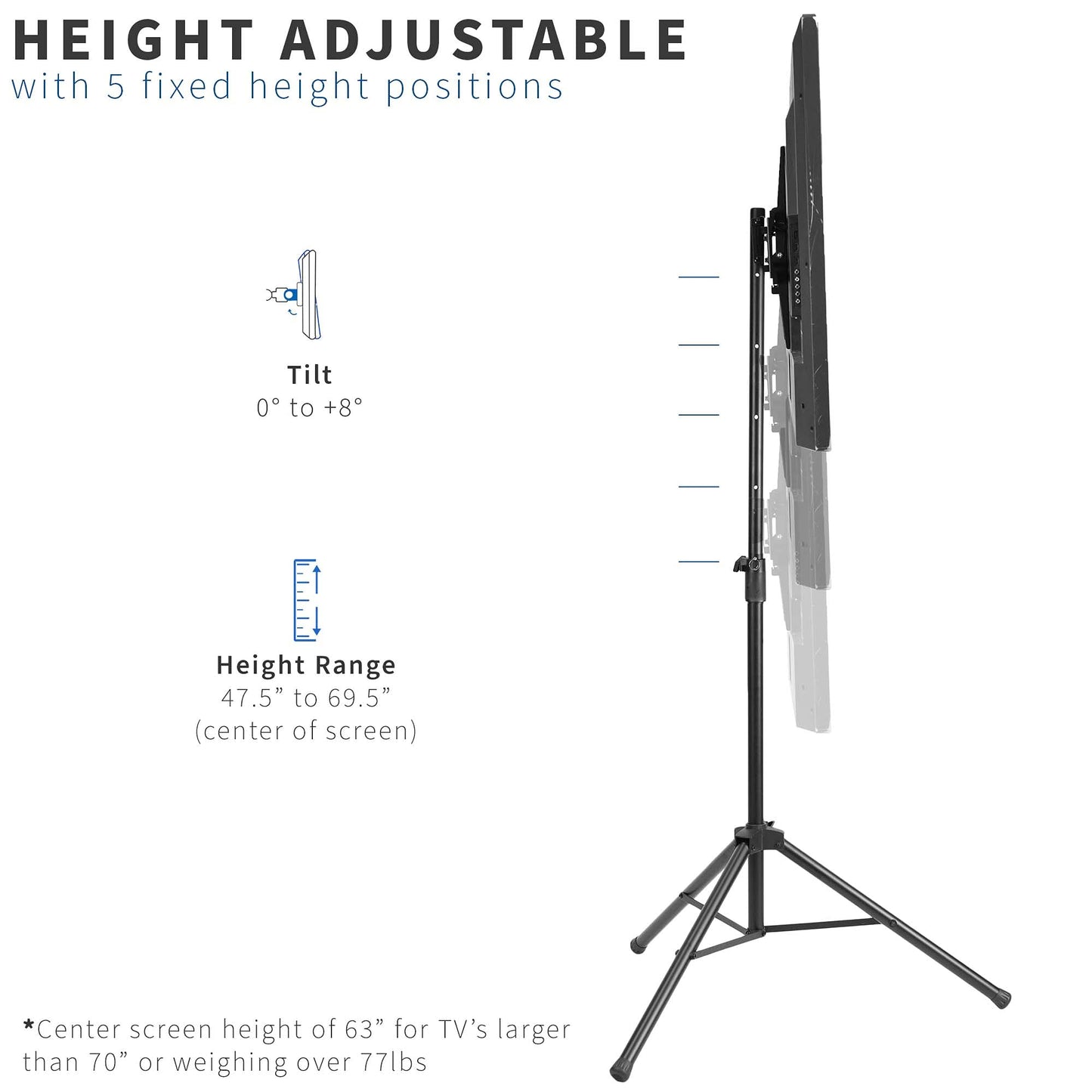 VIVO Tripod 32 to 55 inch LCD LED Flat Screen TV Display Floor Stand, Portable Height Adjustable Mount, Black, STAND-TV55T