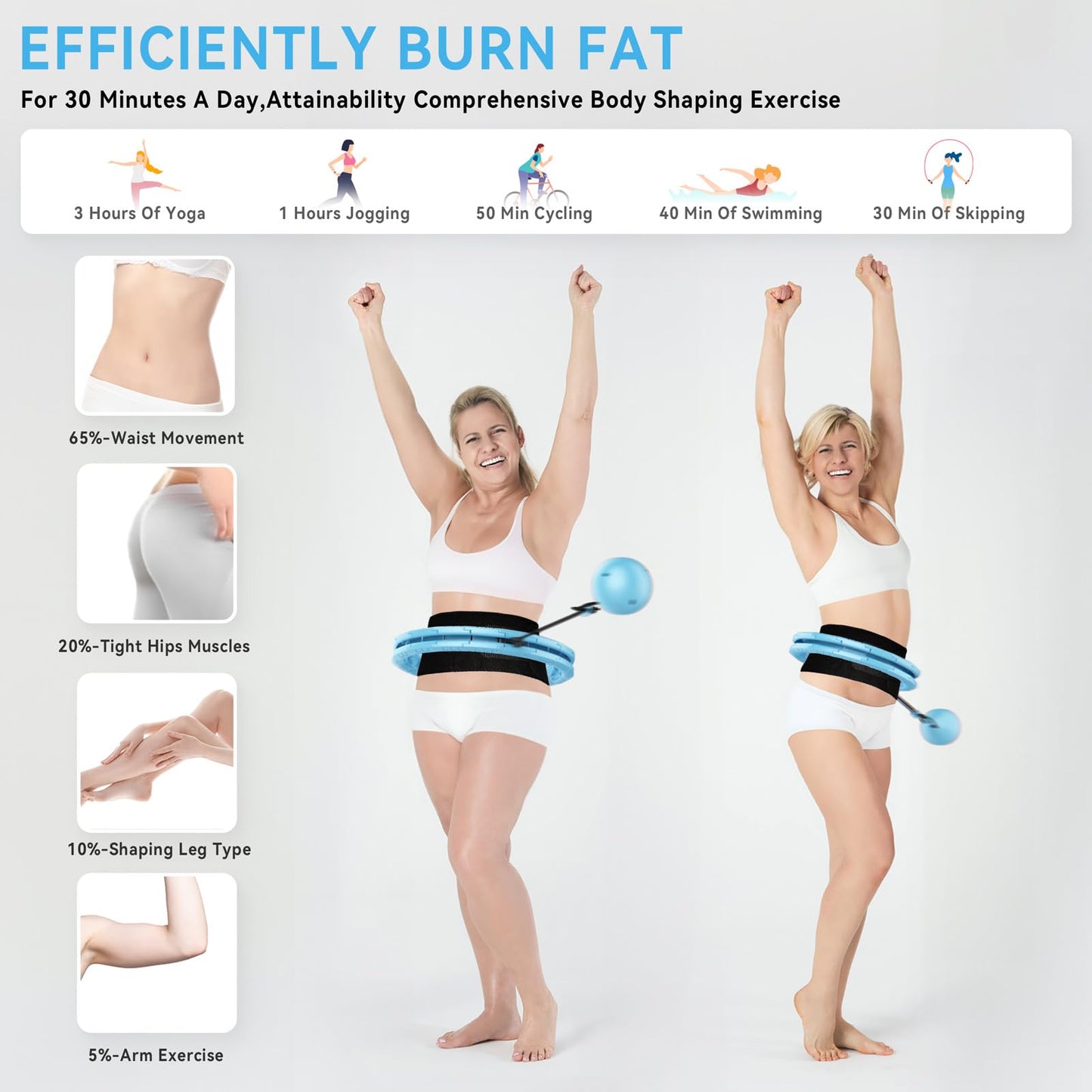 Infinity Weighted Hoop with Sweat Belt,Weighted Hula Hoop for Adults Weight Loss,Smart Waist Exercise Ring Infinity Fitness Hoop Plus Size,Waist Trimmer Workout Equipment for Women (Steady Blue)