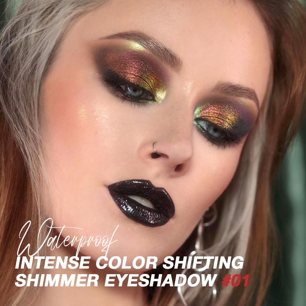 evpct 2Pcs Duochrome MultiChrome Chameleon Eyeshadow Palette Set, Rose Gold Wine Red Purple Silky Smooth Pigmented Shimmer Metallic Holographic Glitter Eyeshadow Mermaid Makeup Pallet Set, 2g, 01+06