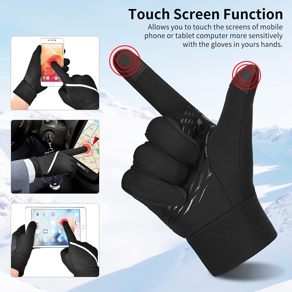 OOPOR Winter Warm Running Sports Gloves - Cold Weather Ski Outdoor Thermal Bike Black Mittens for Man Woman M