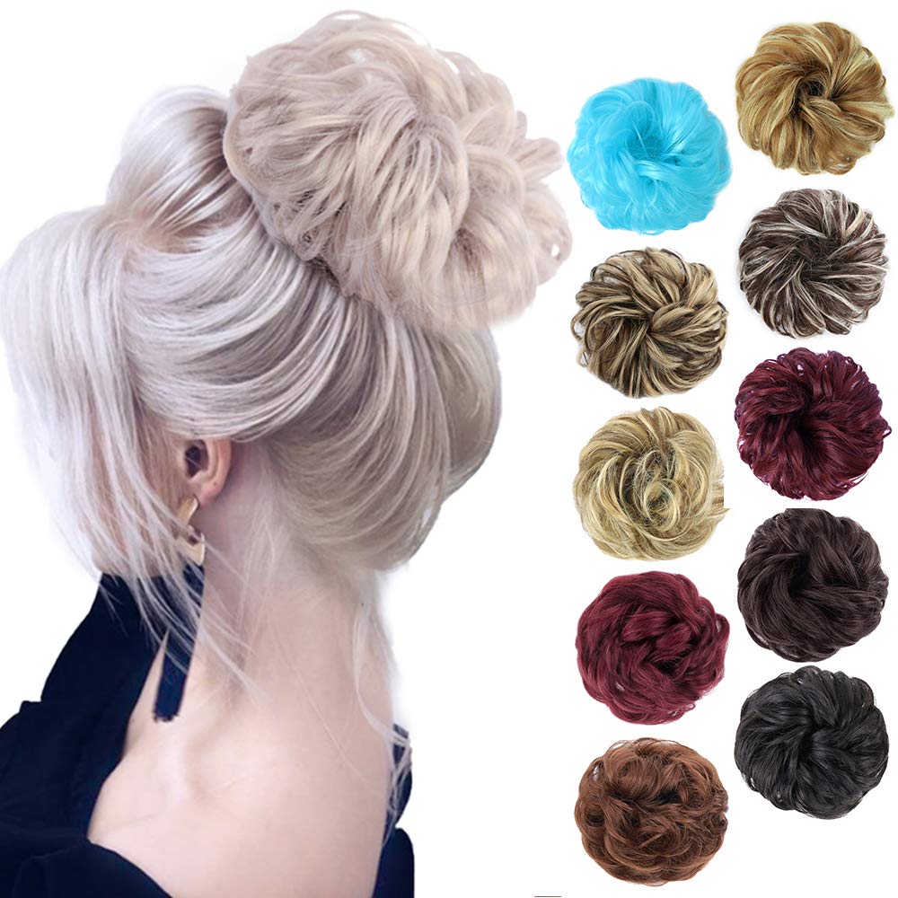 MORICA 1PCS Messy Hair Bun Hair Scrunchies Extension Curly Wavy Messy Bun Hair Synthetic Chignon Hairpieces for Women (T4503# (Silver Grey))