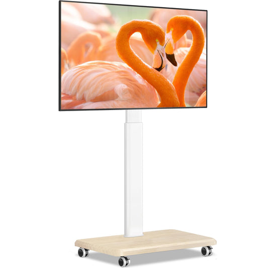 TVON Rolling TV Stand for 32 to 65 70 Inch TVs, Elegant Floor TV Stand with Wheels, Mobile TV Cart with 9 Levels of Height Adjustment for Optimal Viewing, White Floor Stand for Living Room