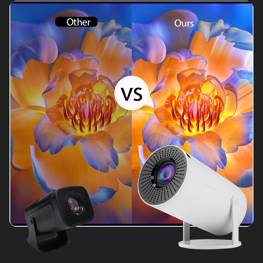 HY300 Mini Projector,Ceiling movie projector ，Manual focusing, Compact Design for Home Theater, Outdoor Movies, Presentations, and Gaming. (white)