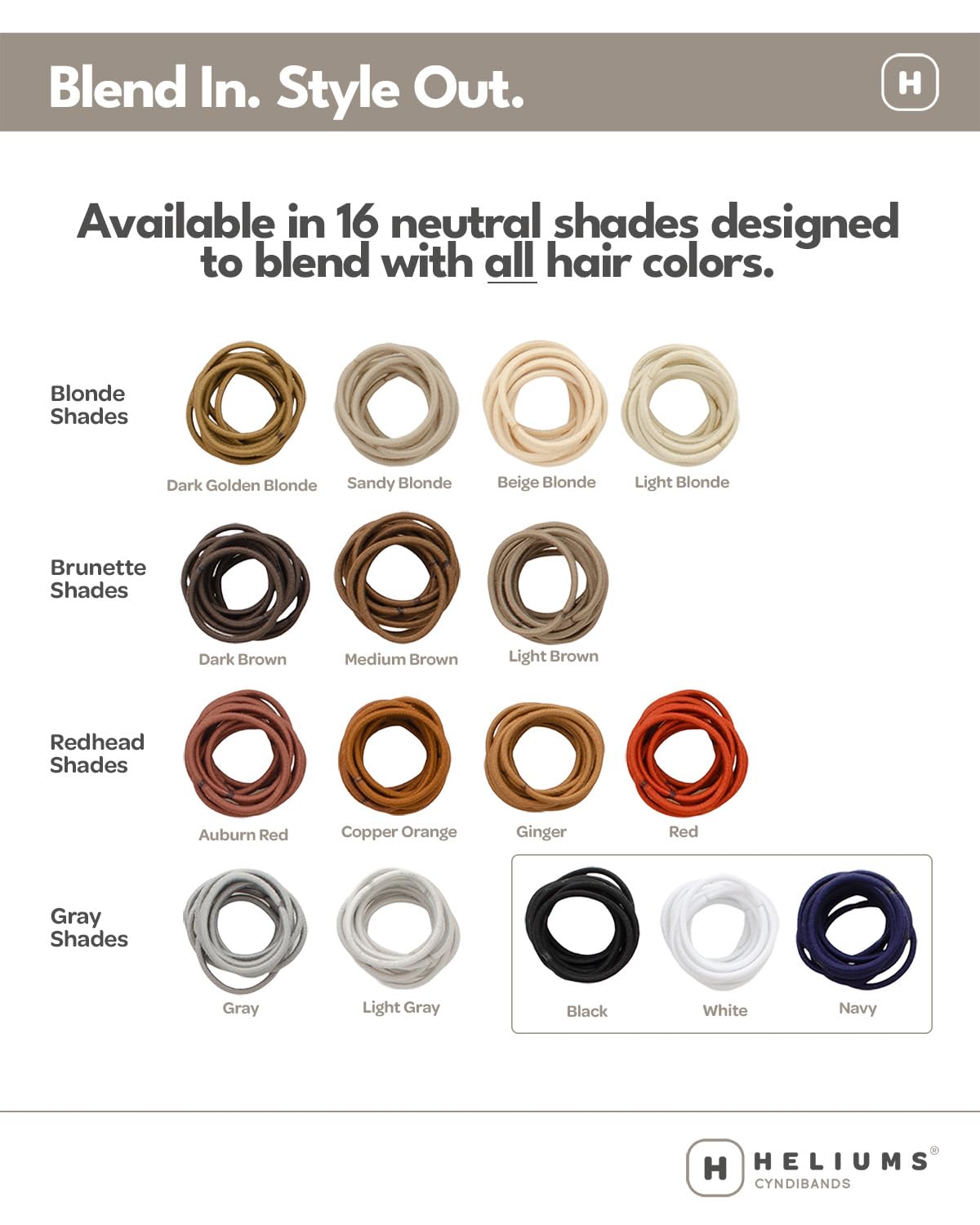 Heliums Small Hair Ties - Light Gray - No Damage Mini 1 Inch Reusable 2mm Elastics for Thin Hair and Kids, Neutral Ponytail Holders - 48 Count
