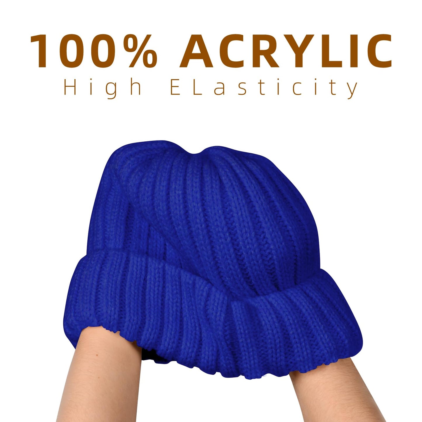 ZOORON 1&2 Winter Beanie for Women Soft Warm Slouchy Knit Hat Ski Stocking Cuffed Cap Black/Royal Blue