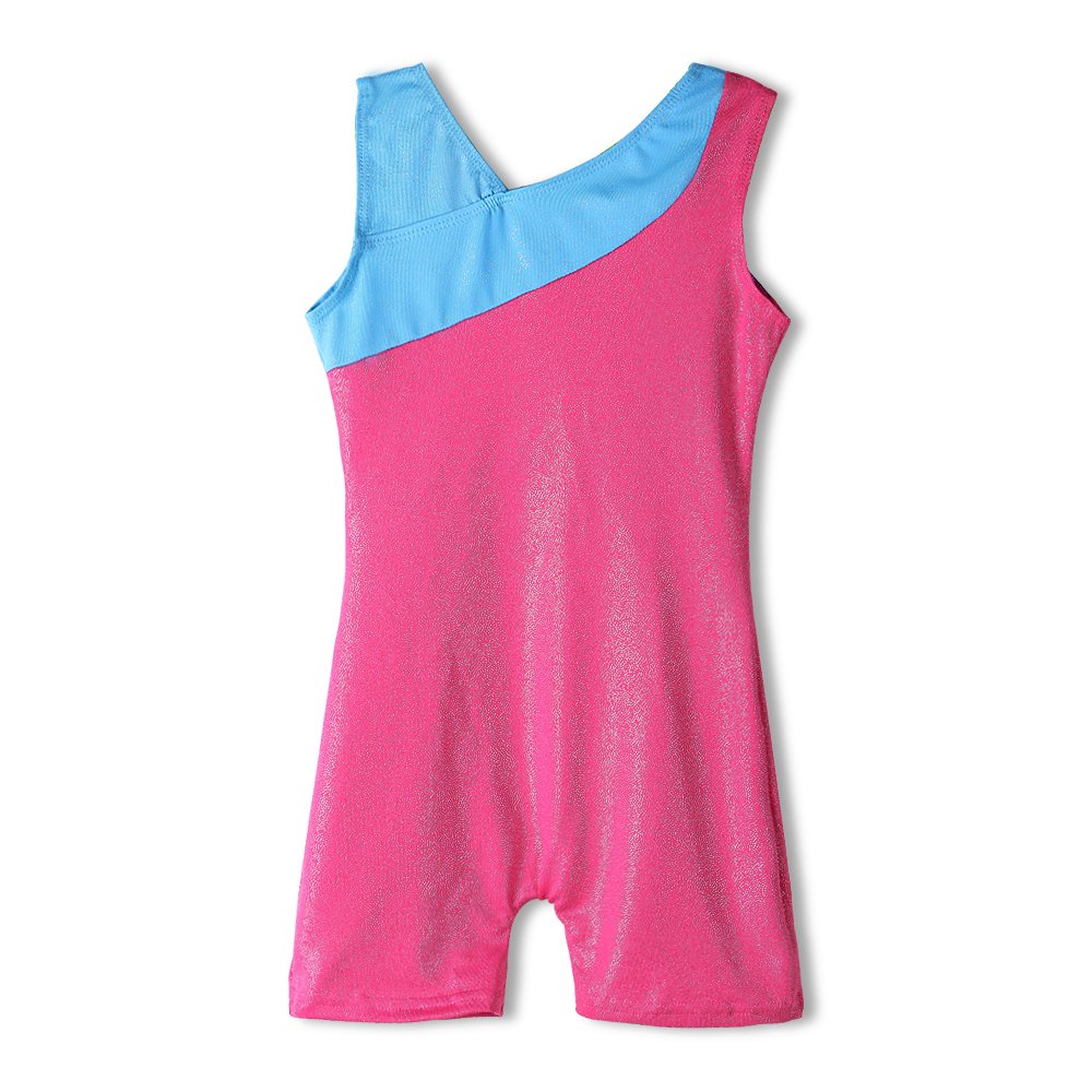 HOZIY Gymnastics Leotard for Girls With Shorts Size 6-7 Years Old Shiny Blue Stripe Pink