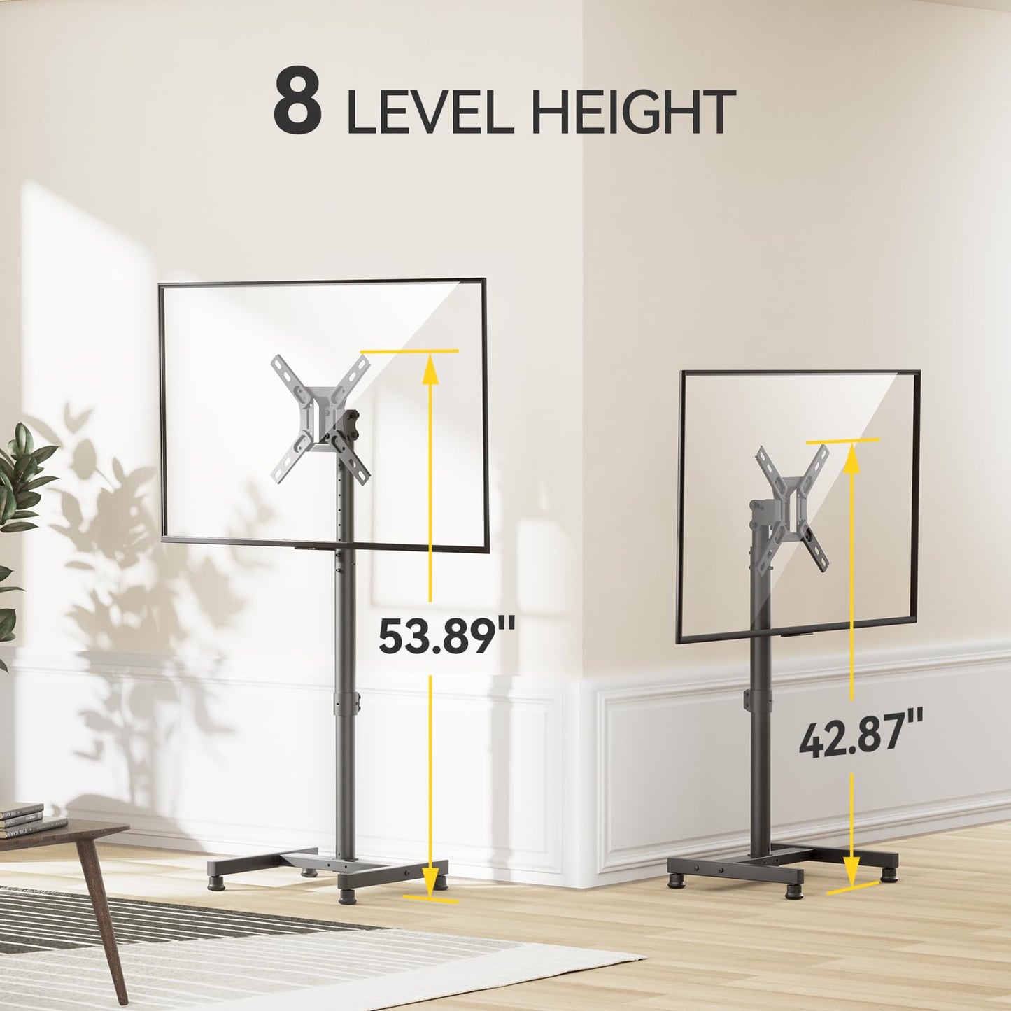 AM alphamount TV Floor Stand for 13-50 inch Flat/Curved TVs up to 44 lbs, 8 Level Height Adjustable Monitor Floor TV Stand with VESA 200x200, Portable TV Mount Stand for Living Room, Bedroom, Office