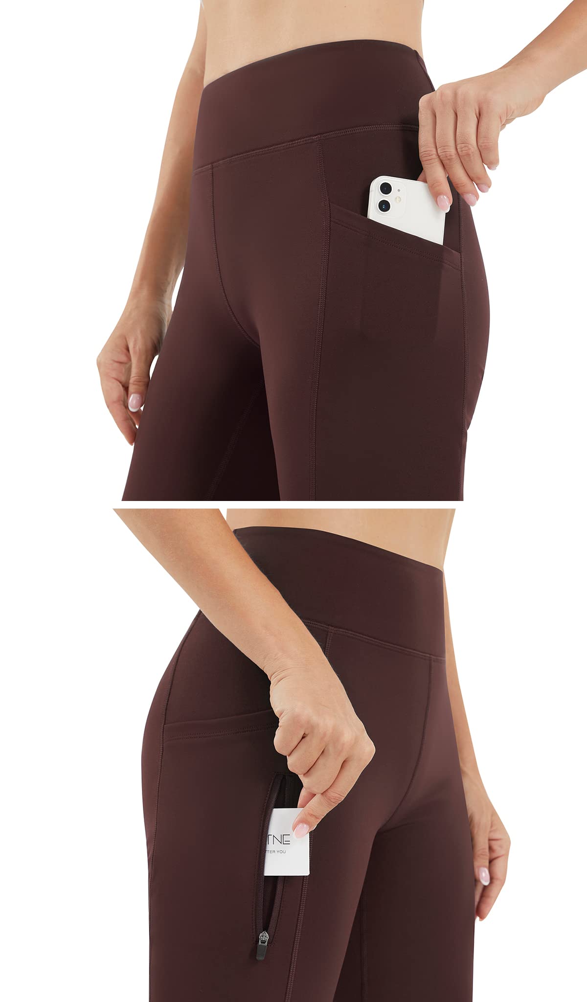 AFITNE Fleece Lined Pants Women Flare Leggings Bootcut Straight Leg Yoga Pants High Waisted Winter Warm Thermal Pants with Pockets-Brown-L