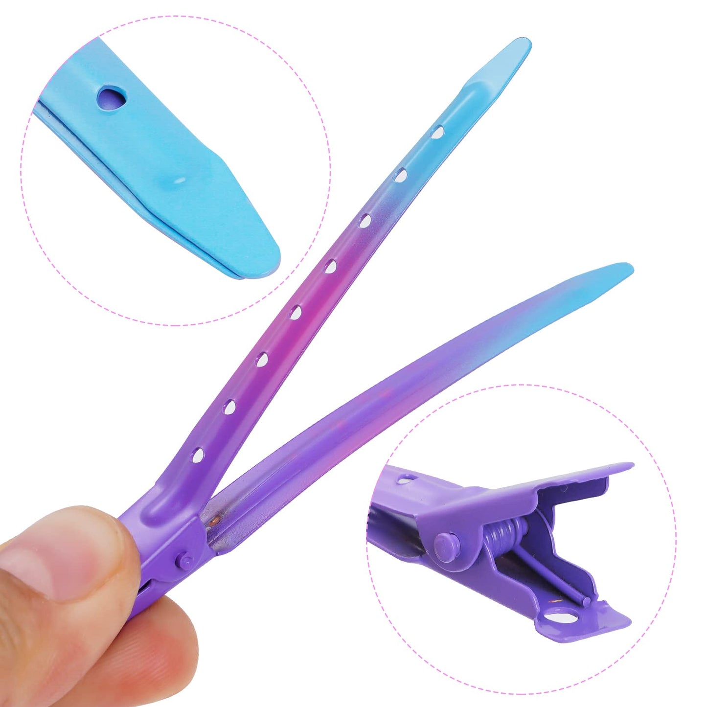 24 Packs Duck Bill Clips, Bantoye 3.35 Inches Rustproof Metal Alligator Curl Clips with Holes for Hair Styling, Hair Coloring, Gradient Purple