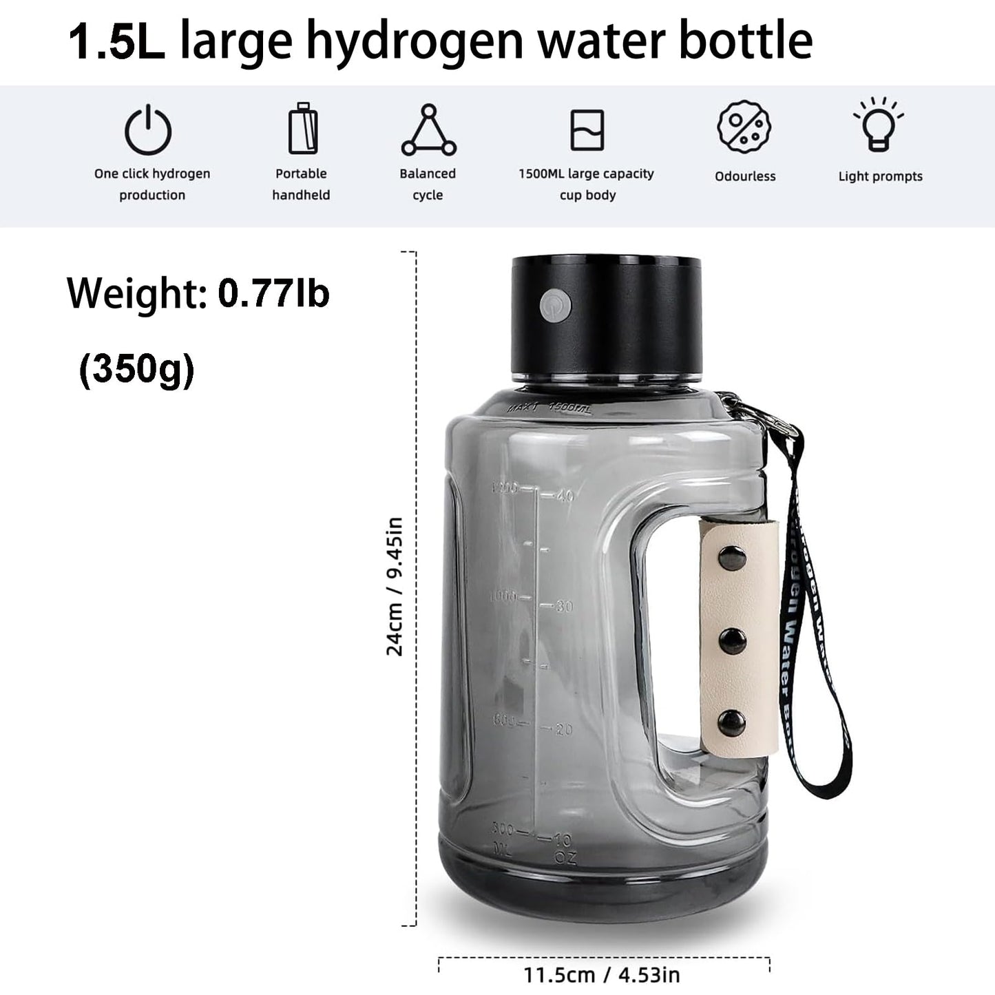 Hydrogen Water Bottle Generator 1.5L, 50Oz Large Hydrogen Enriched H2 Water Bottle Machine with SPE Tech, Portable Rechargeable Hydrogen Water Pitcher for Fitness Sports Travel Hydration