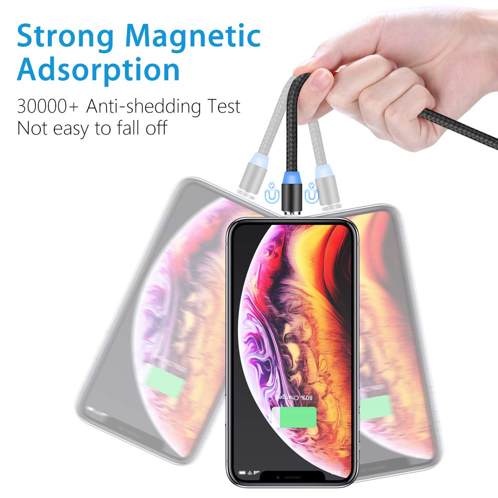 Terasako Magnetic Charging Cable 6-Pack [1ft/3ft/3ft/6ft/6ft/10ft], 3 in 1 Nylon Braided Magnetic Phone Charger, Compatible with Micro USB, Type C, iProduct and Most Devices