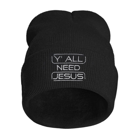 Y'all Need Jesus Embroidery Beanie for Men & Women, Faith Multi-Season Stretch Skull Knit Hats, Winter Warm Beanie