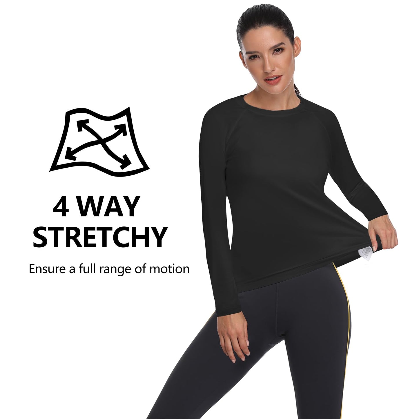 HISKYWIN Women's Long Sleeve Shirt Thermal Underwear Winter Warm Fleece Lined Top Soft Athletic Base Layer HF863 Black XXL