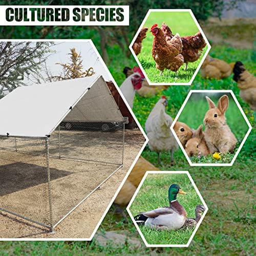 Large Metal Chicken Coop Walk-in Poultry Cage Hen Duck Run House with Waterproof & Anti-UV Cover Galvanized Rabbits Habitat Spire Shaped Cage for Outdoor Yard Farm Use