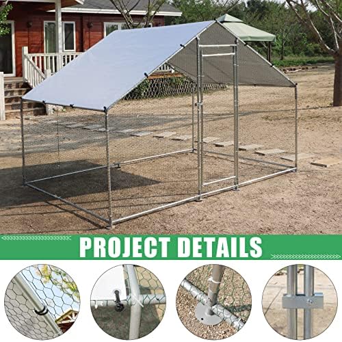 Large Metal Chicken Coop Walk-in Poultry Cage Hen Duck Run House with Waterproof & Anti-UV Cover Galvanized Rabbits Habitat Spire Shaped Cage for Outdoor Yard Farm Use