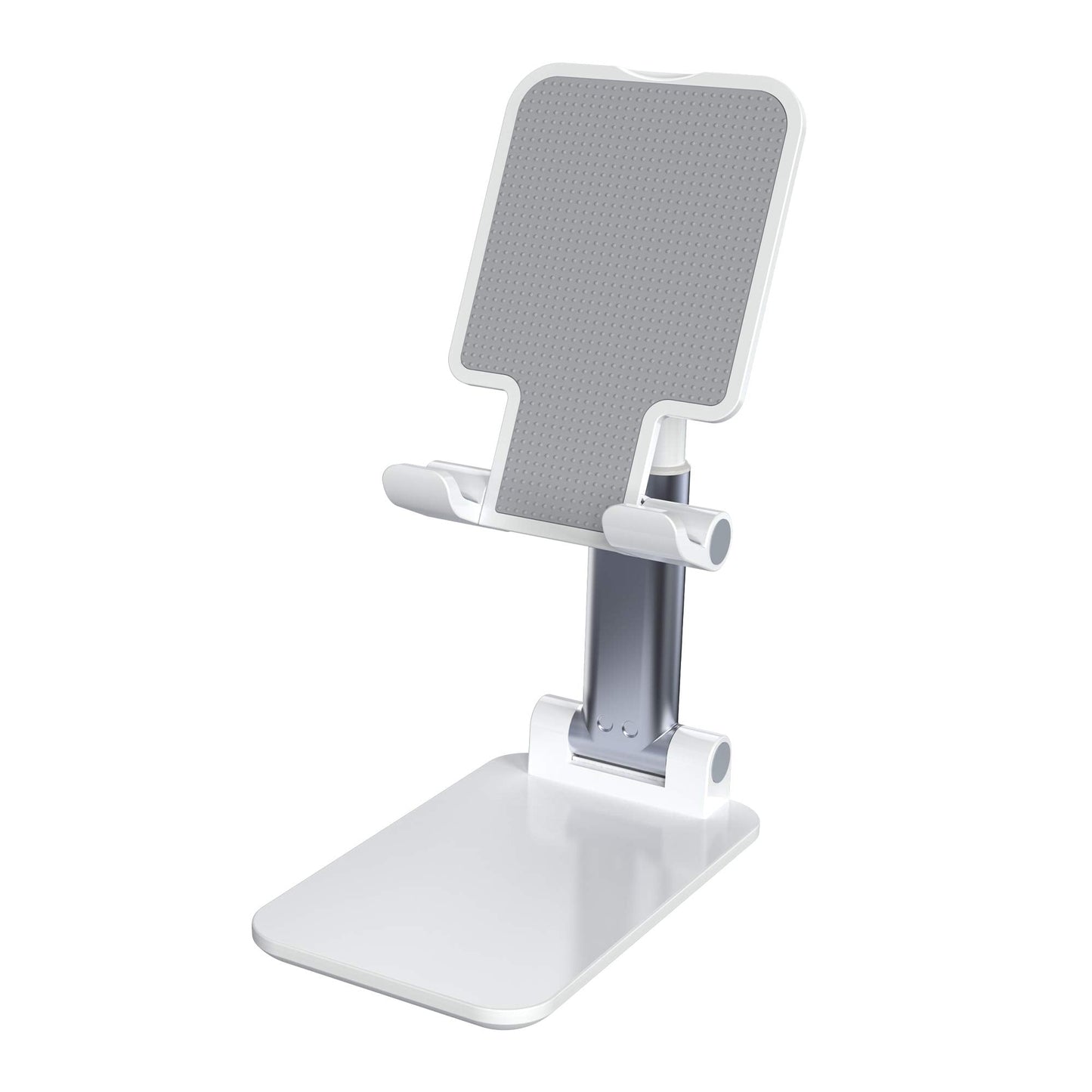 Adjustable Cell Phone Stands for Desk, Aluminum Folding Phone Holder with Stable Base and Charging Port for 4-12.9 Inches Smart Phone, Tablet (White)