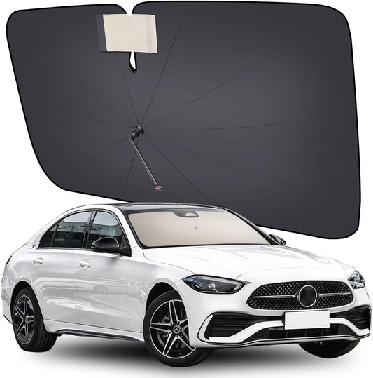 [2025 Upgrade] Coverado Windshield Sun Shade, UPF80+ Sunshade for Car Windshield Blocks Heat & UV Rays, Thickened Vinyl Coating Keep Cool Protect Interior, M 57”x32” for Sedans/SUVs